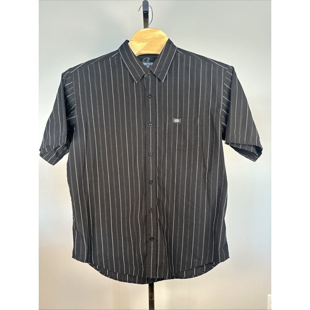 Vintage Anchor Blue Button Shirt Men's XXL Black‎ Short Sleeve Pocket Geometric